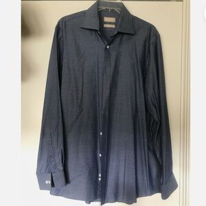 Michael Kors Dress Shirt Men's Size L 161/2 34/35 Blue/white polka dot Cotton